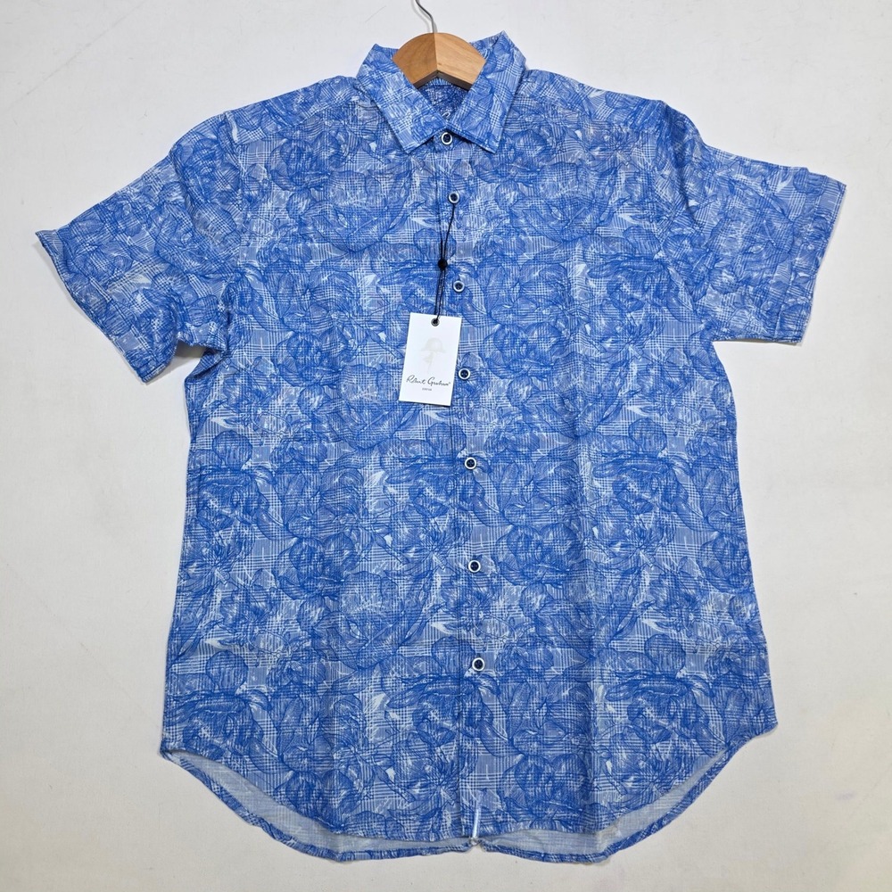 Robert Graham Kepler Shirt Mens S Blue Floral Linen Blend Classic OS25202M-960
